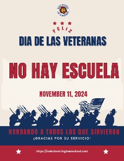 ¡No habrá clases el Día de los Veteranos!